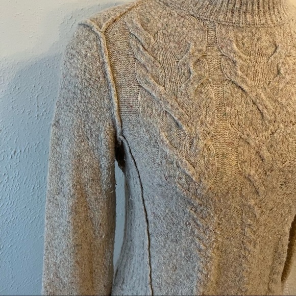 Free People Oatmeal Wool Blend Mock Neck Cable Knit Sweater - Picture 2 of 8